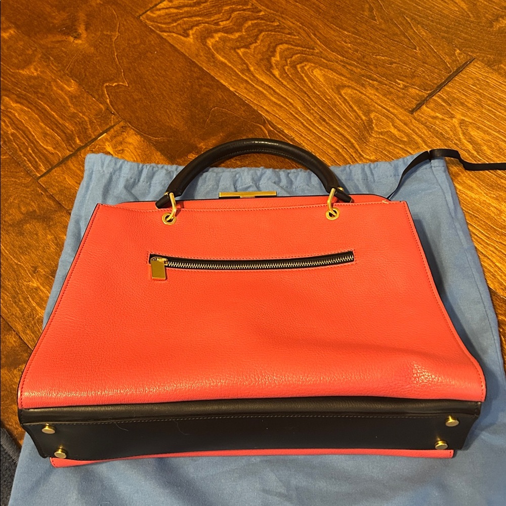 Smythson of Bond Street Pink & Navy Leather Metal Clasp Satchel. - Picture 7 of 14